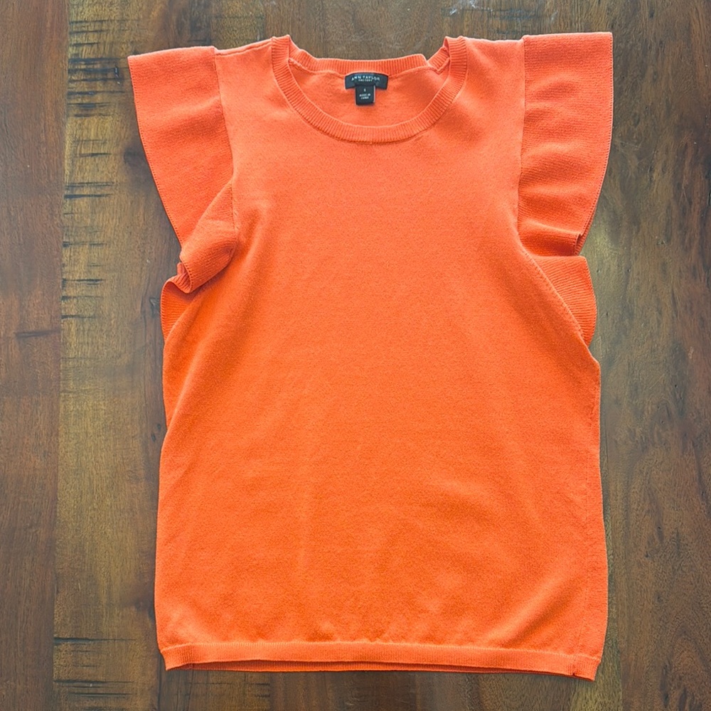 Ann Taylor Factory Orange Ruffle Sleeve Top